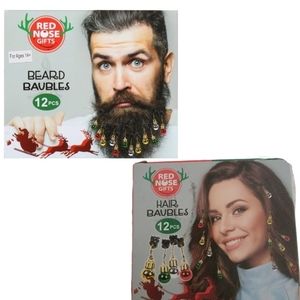 New/Holiday Beard Ornaments - 12 Piece Multi-Colored Clip-In Hair Accessories